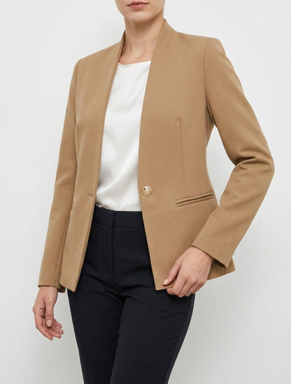 Einfarbiger Blazer mit Stehkragen - Kamel