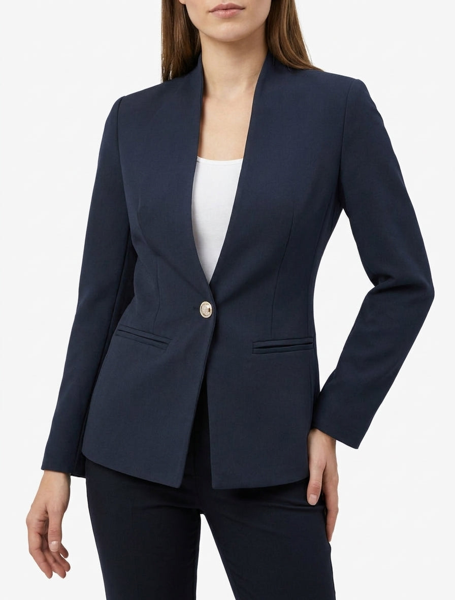 Einfarbiger Blazer mit Stehkragen - Marine
