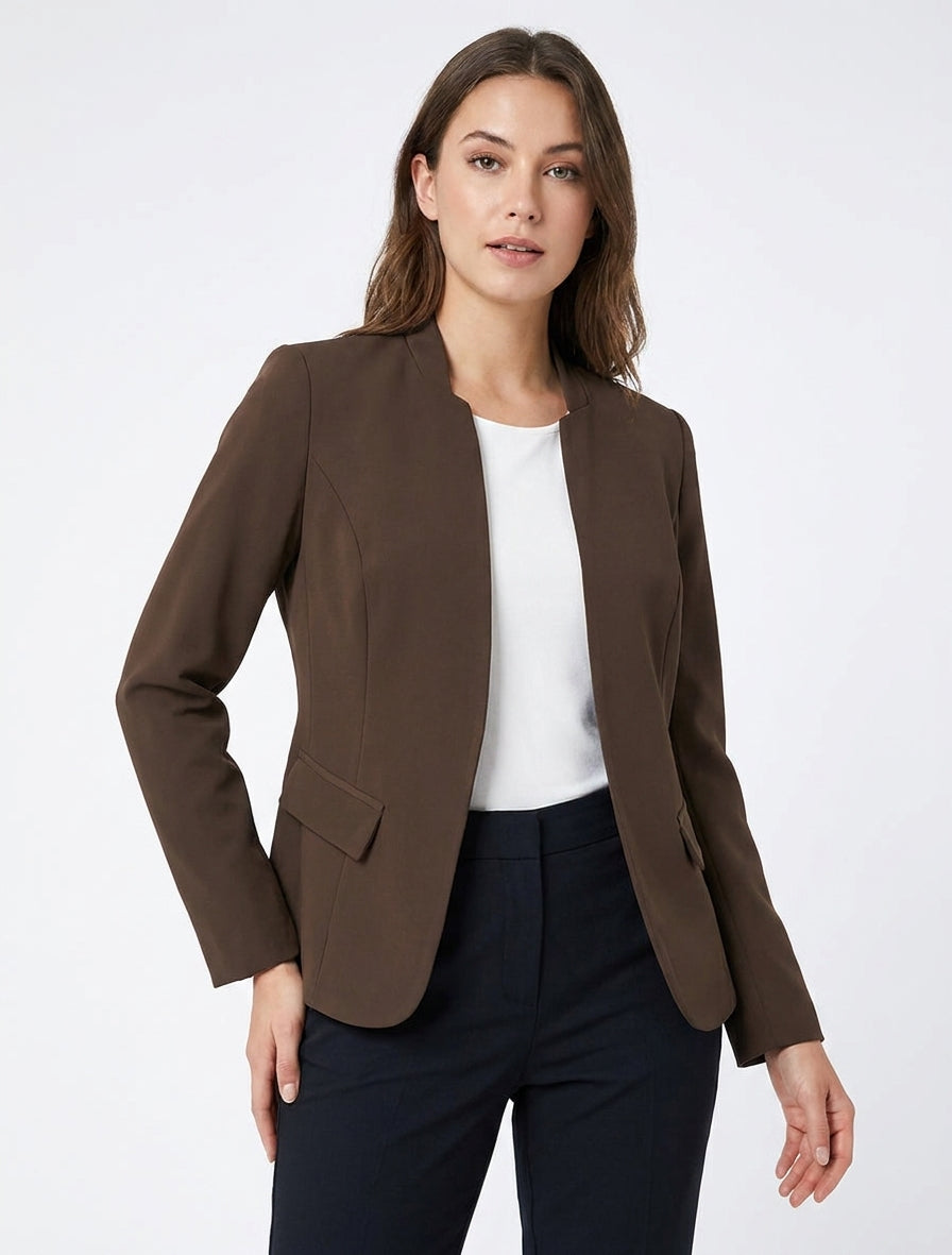 Gerade geschnittener Blazer mit Schulterpolstern - Braun