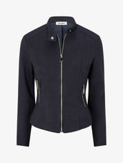 Veste en suédine à col montant et zip - Marine - 1