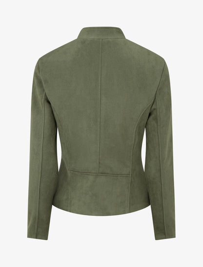 Veste en suédine à col montant et zip - Kaki - 2