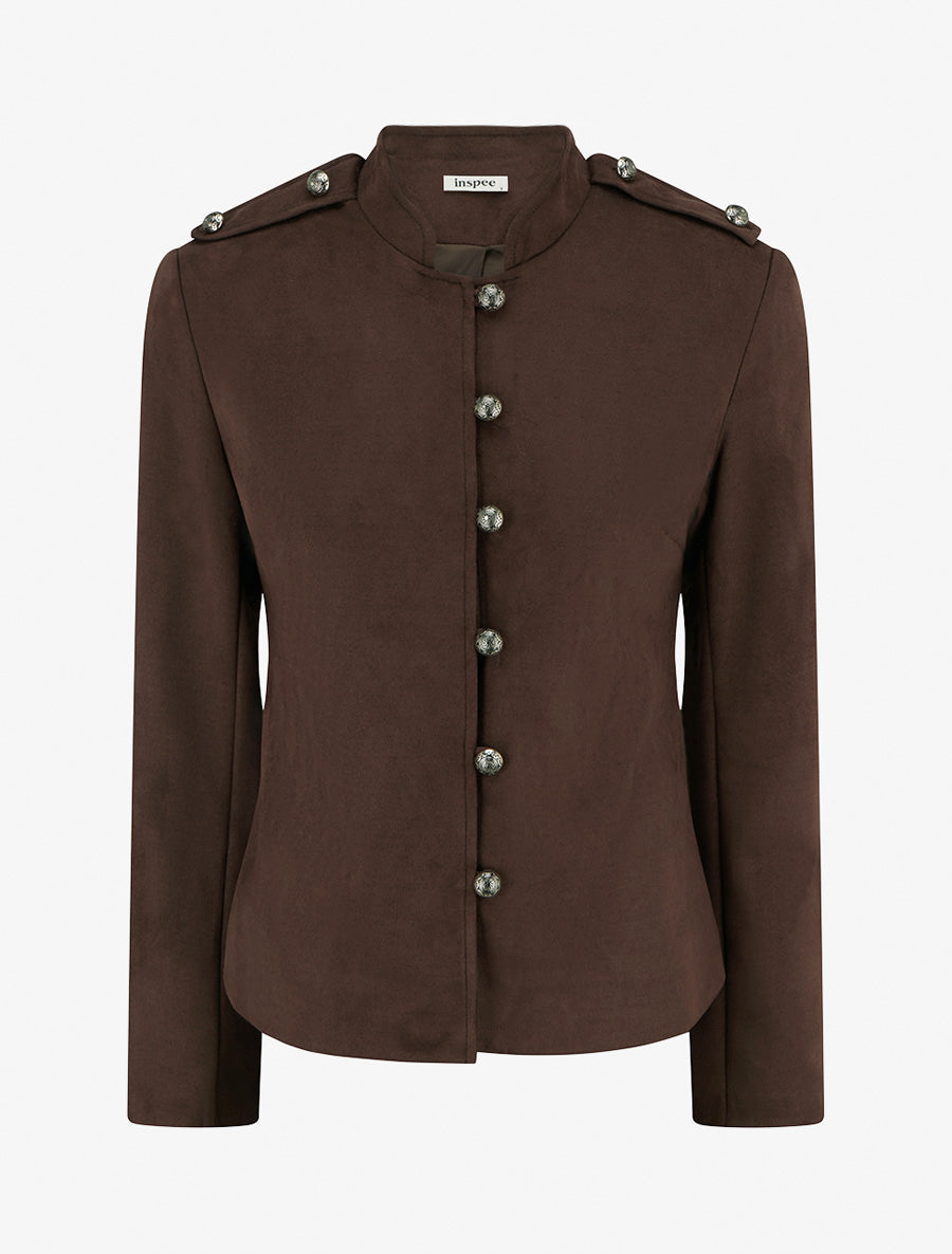 Veste en suédine boutonnée style officier - Marron - 1