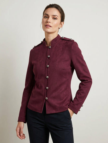 Jacke aus Wildlederimitat im Offiziersstil mit Knöpfen - Weinrot