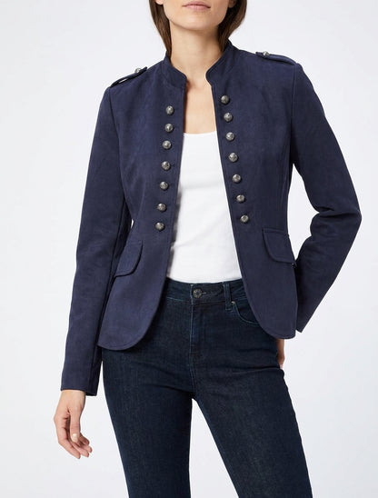 Offiziersstil Jacke aus Wildlederimitat - Marine