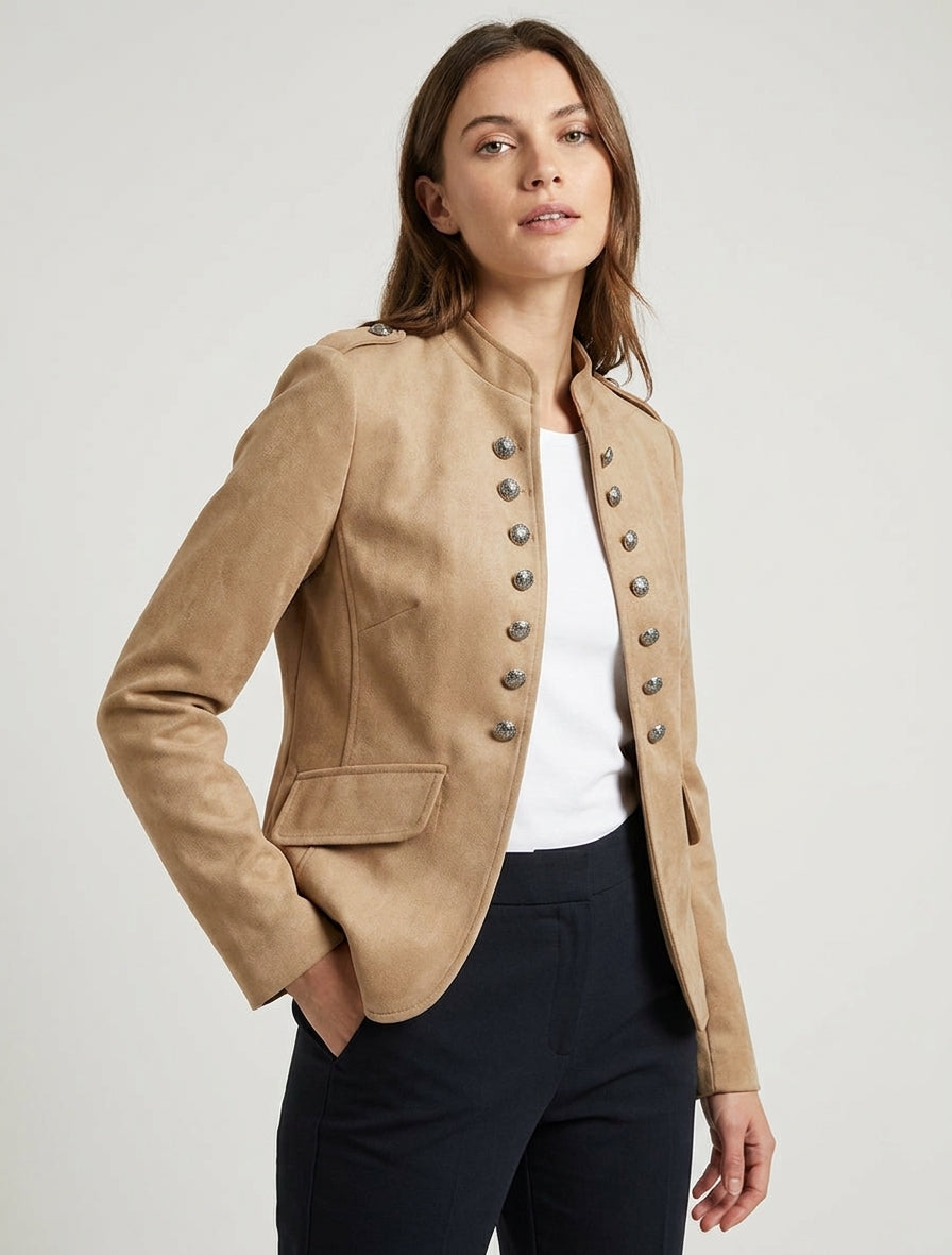 Offiziersstil Jacke aus Wildlederimitat - Beige