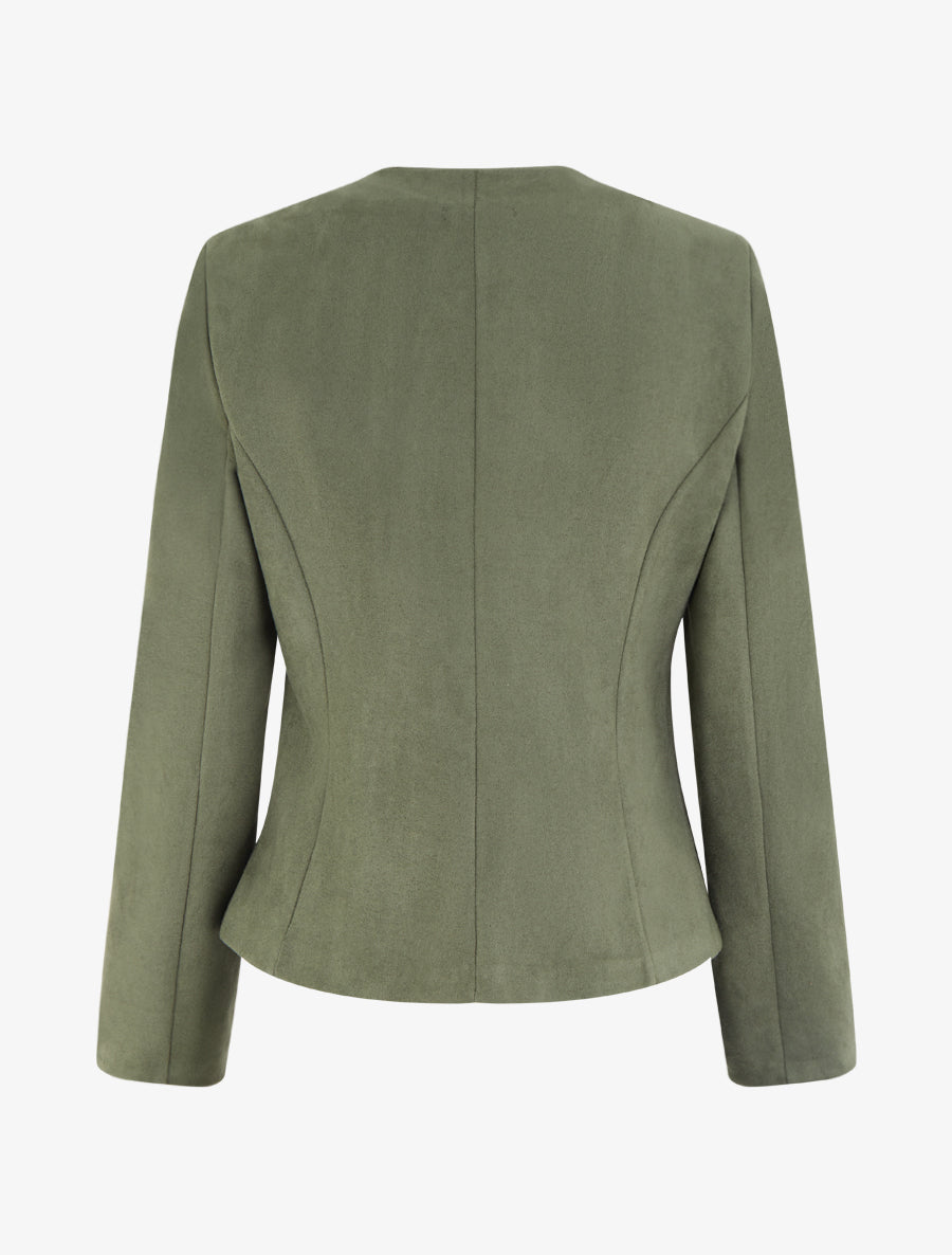Veste en suédine boutonnée à col rond - Kaki - 2
