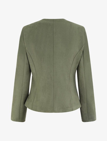 Veste en suédine boutonnée à col rond - Kaki - 2