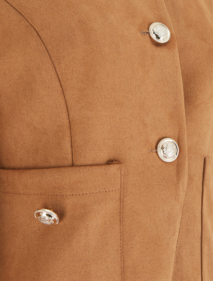 Veste en suédine boutonnée à col rond - Camel - 3