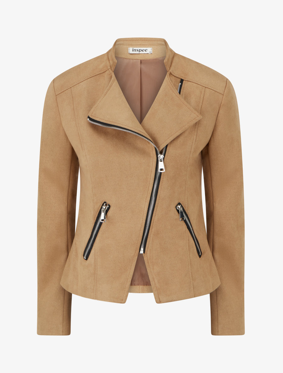 Veste style perfecto en suédine - Beige foncé - 1