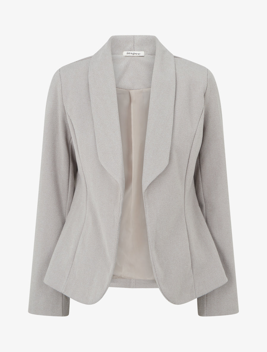 Blazer ouvert en feutrine motif chevron - Beige - 1