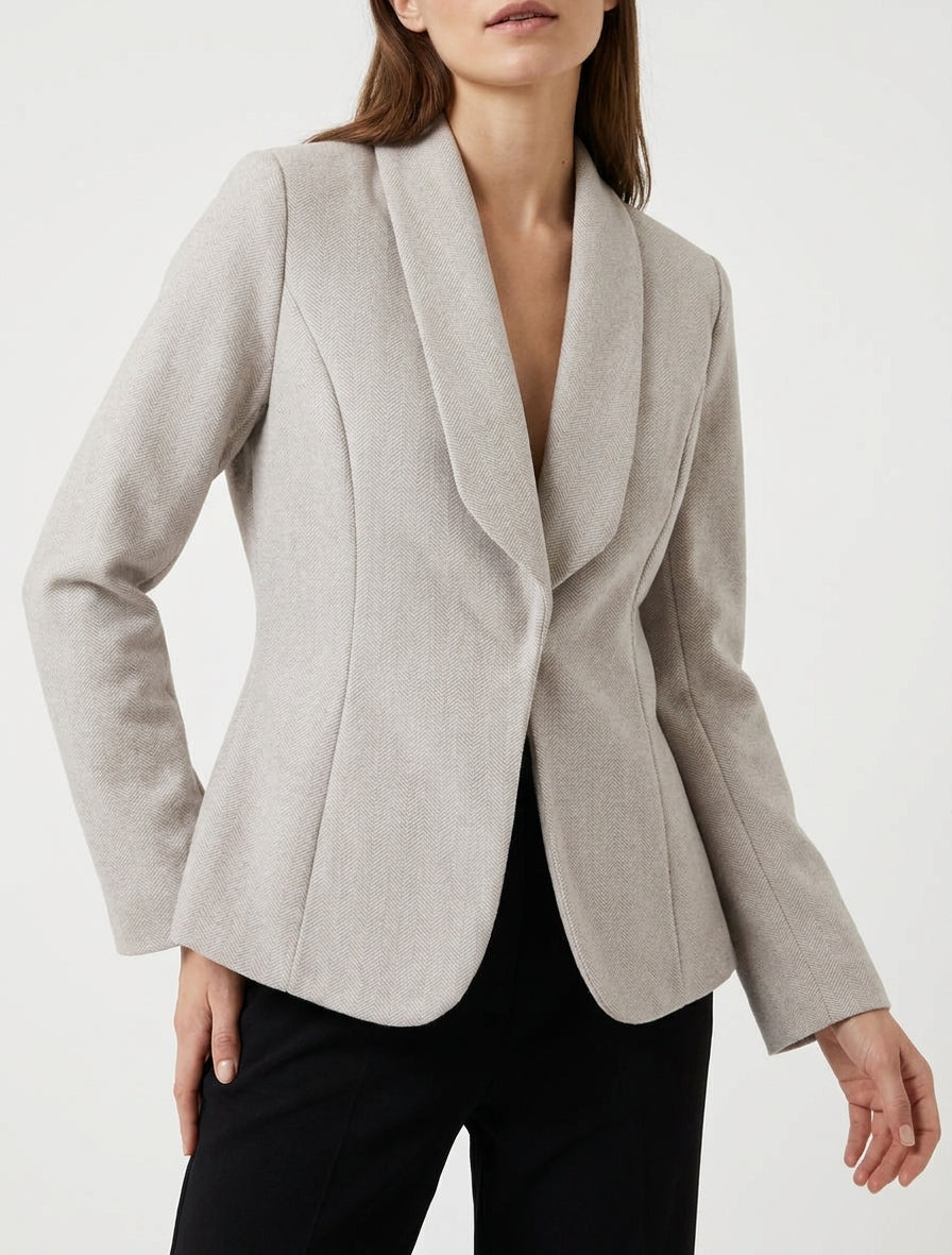 Offener Blazer aus Filz mit Fischgrätenmuster - Beige