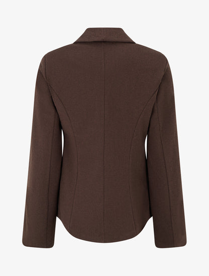 Blazer ouvert en feutrine motif chevron - Marron - 2