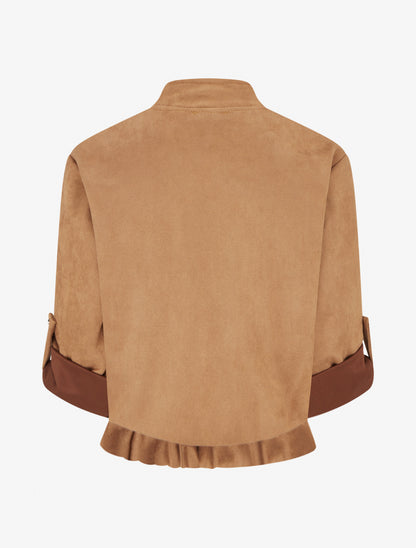 Veste en suédine coupe droite et poches à rabat - Camel - 2