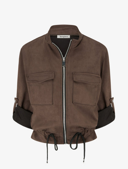 Veste en suédine coupe droite et poches à rabat - Marron - 1
