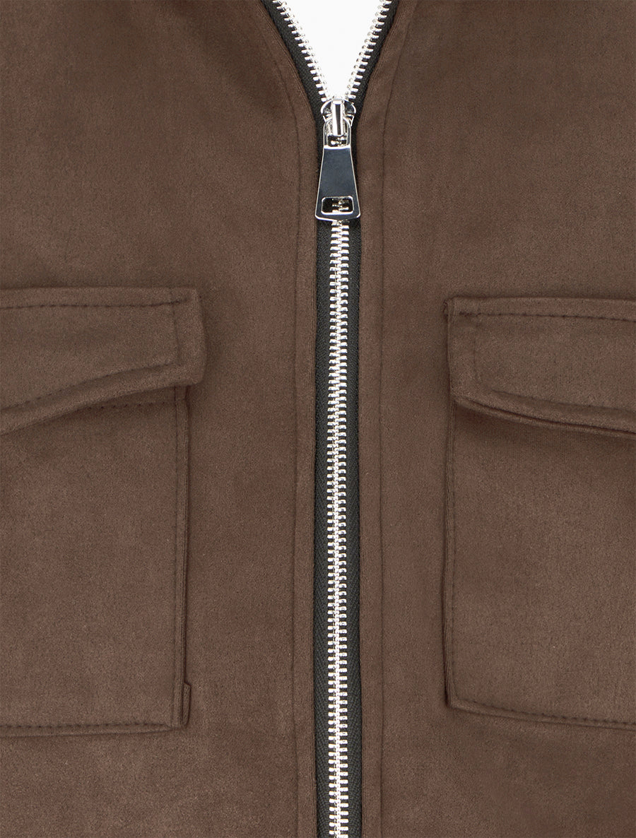 Veste en suédine coupe droite et poches à rabat - Marron - 3