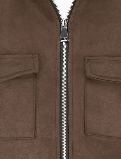 Veste en suédine coupe droite et poches à rabat - Marron - 3
