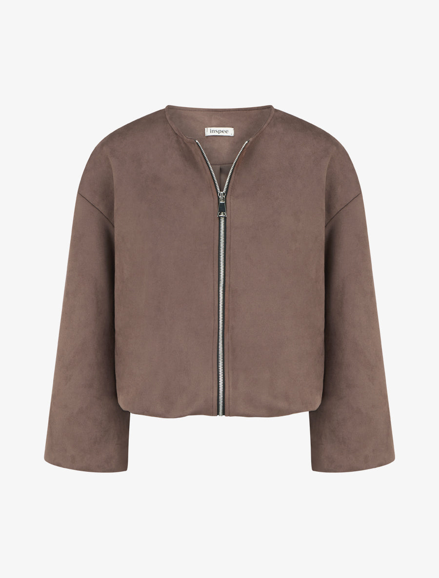Veste en suédine style bomber coupe oversize - Marron - 1