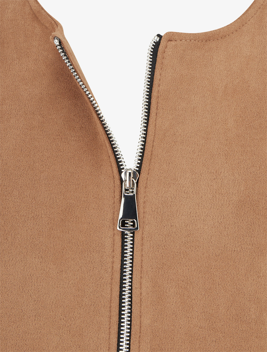 Veste en suédine style bomber coupe oversize - Camel - 3