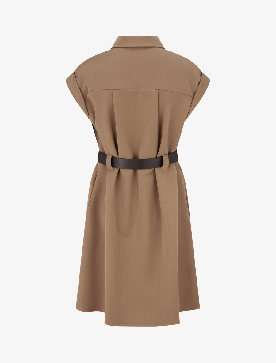 Robe chemise trapèze manches courtes - Beige - 2