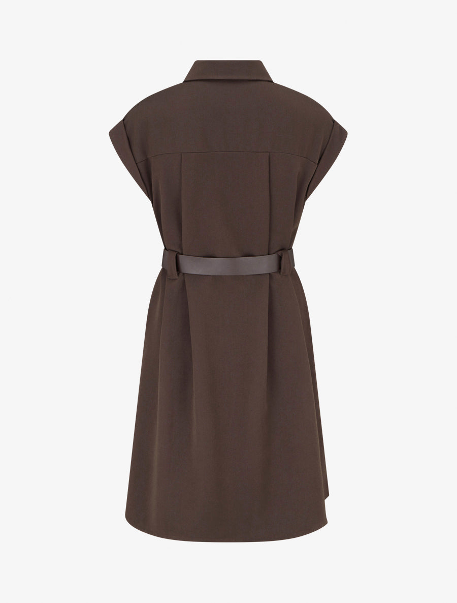 Robe chemise trapèze manches courtes - Marron - 2