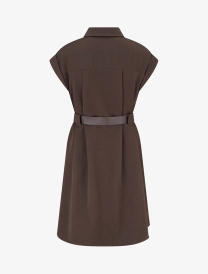 Robe chemise trapèze manches courtes - Marron - 2