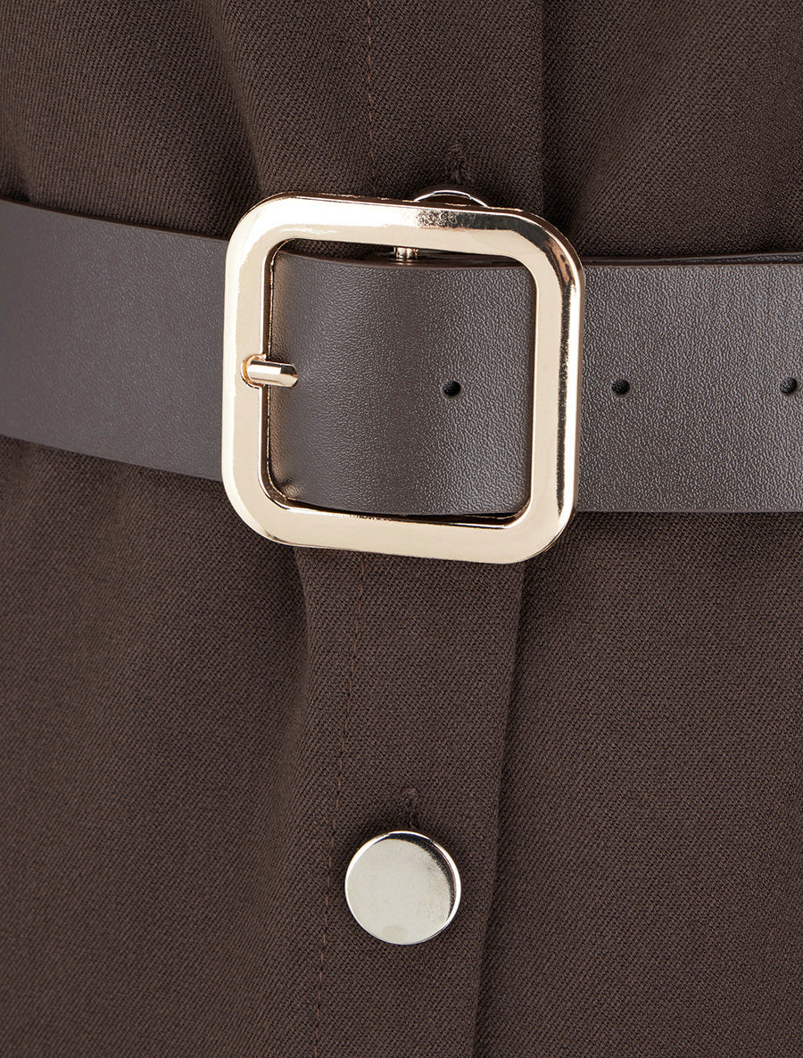 Robe chemise trapèze manches courtes - Marron - 3