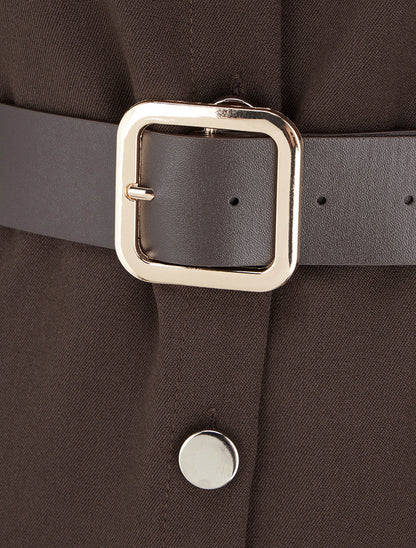 Robe chemise trapèze manches courtes - Marron - 3