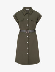 Robe chemise trapèze manches courtes - Kaki - 1