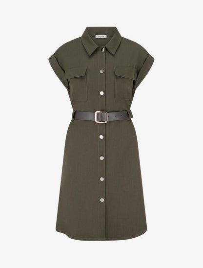Robe chemise trapèze manches courtes - Kaki - 1