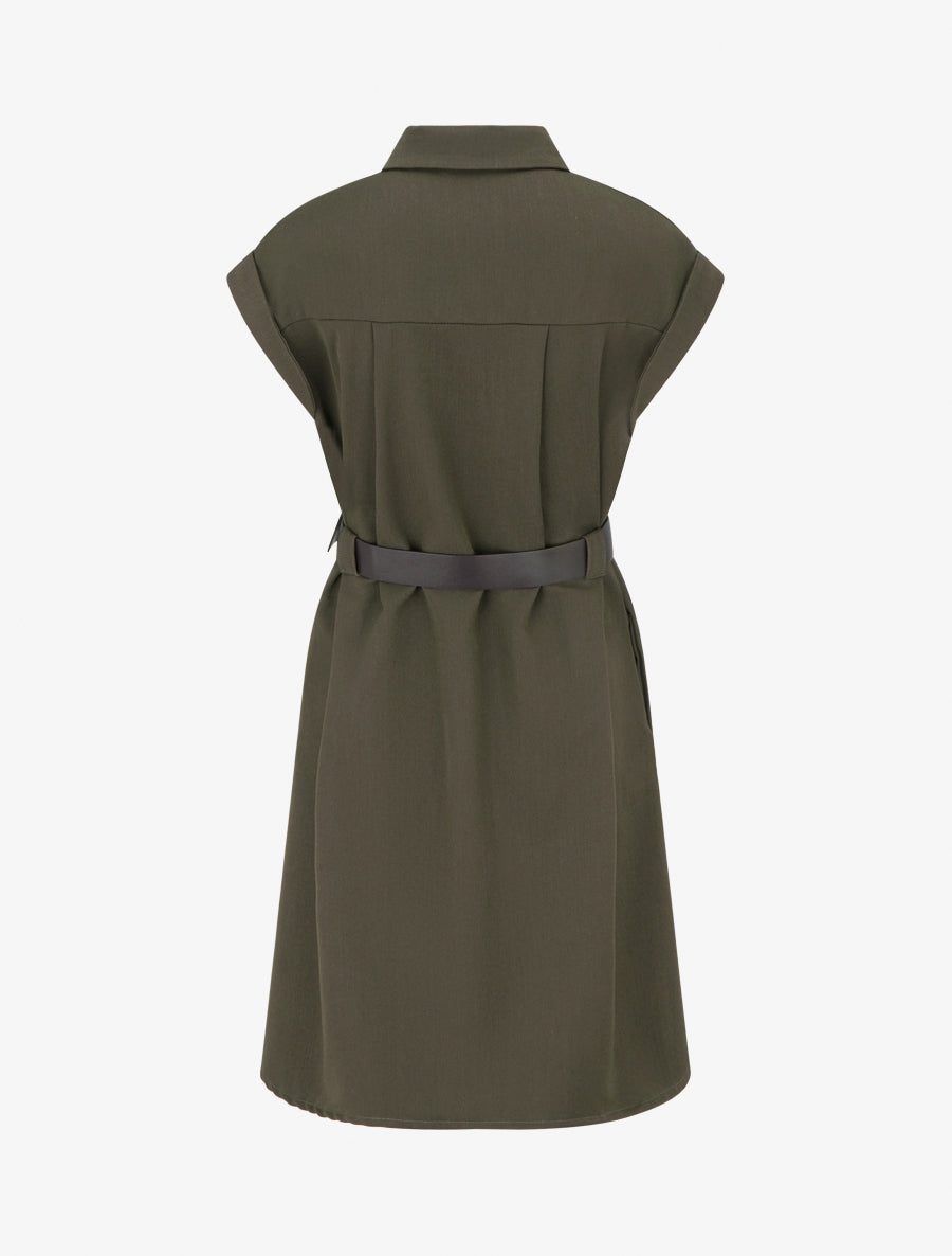 Robe chemise trapèze manches courtes - Kaki - 2