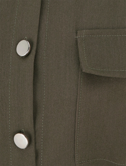 Robe chemise trapèze manches courtes - Kaki - 3