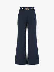 Pantalon ample taille haute bijoux - Marine - 1
