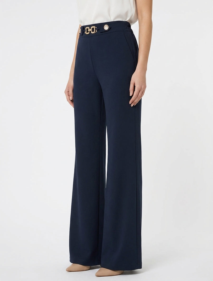 Weite Hose mit hoher Taille und Schmuck - Marine