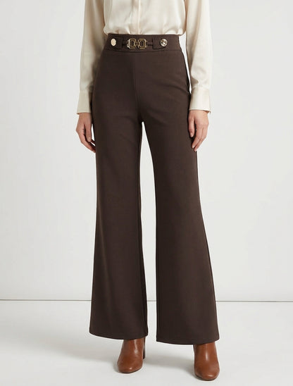 Weite Hose mit hoher Taille und Schmuck - Braun