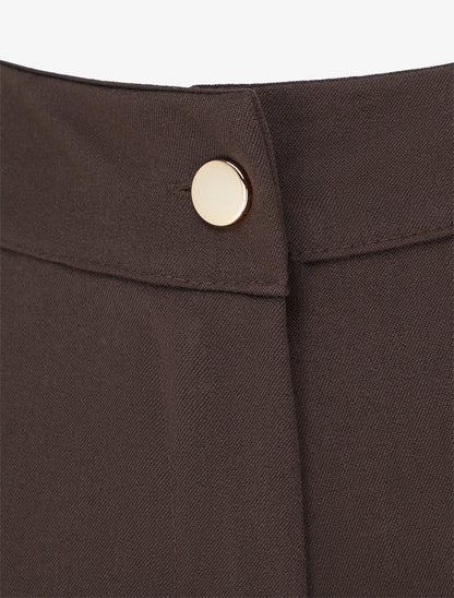 Pantalon taille haute coupe flare à boutons décoratifs dorés - Marron - 3