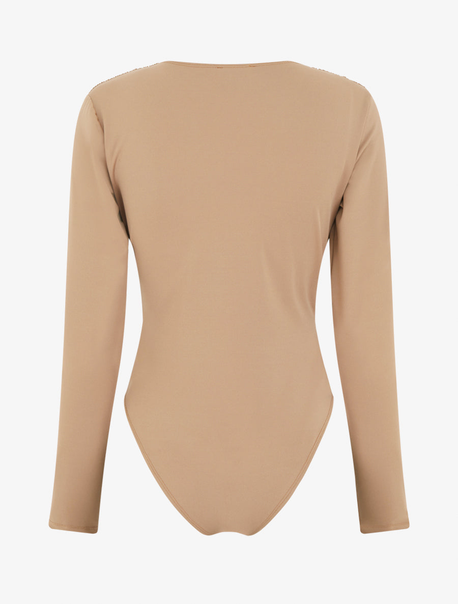 Body manches longues à taille plissée - Camel clair - 2