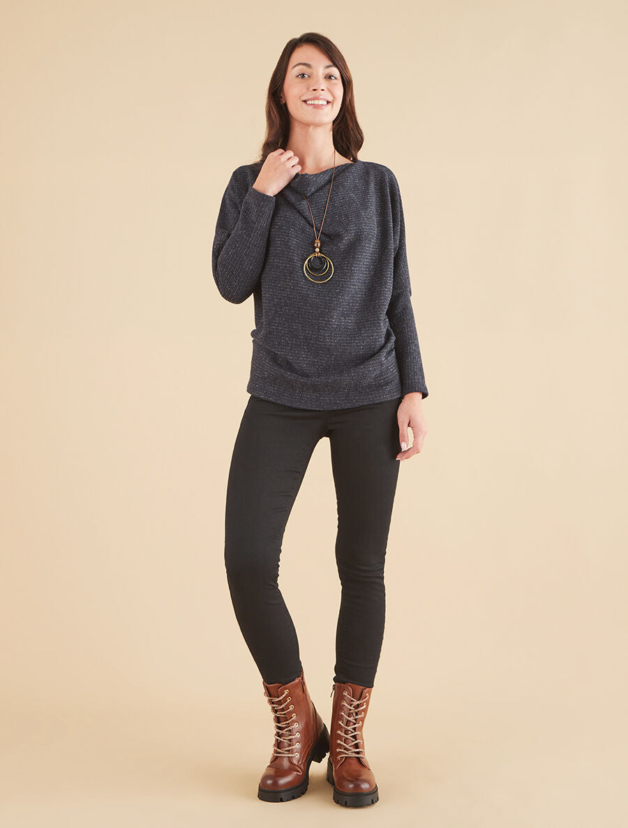Pull côtelé et irisé - Marine - 4