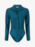 Body satiné style chemise - Bleu canard - 1