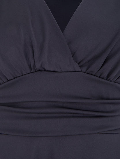 Robe patineuse manches longues à taille plissée - Marine - 3