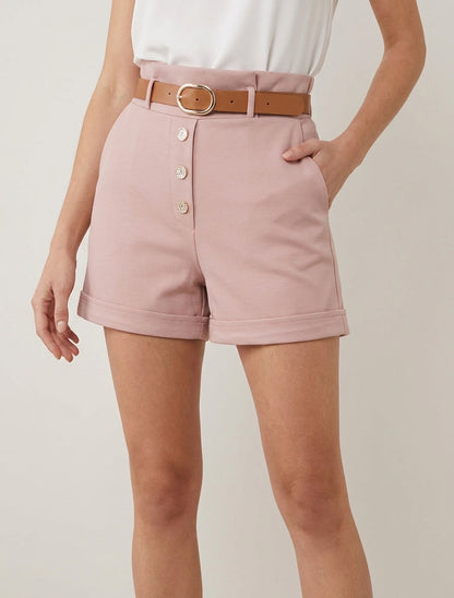 Kurze Paperbag-Shorts mit dekorativen Knöpfen - Altrosa