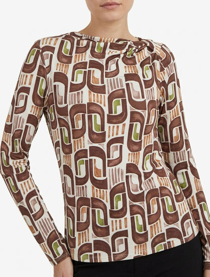 Retro bedrucktes Langarm-Top - Braun