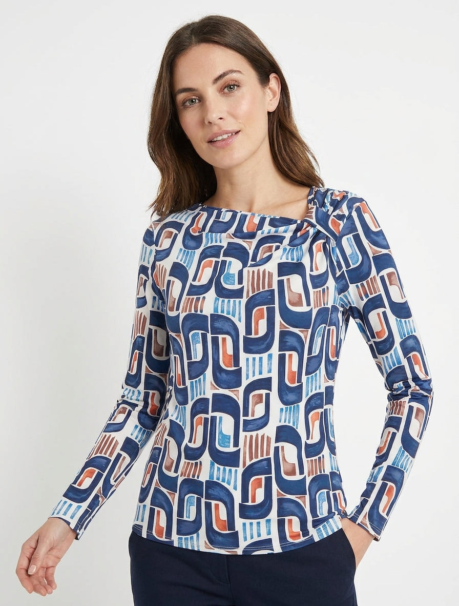 Retro bedrucktes Langarm-Top - Marine