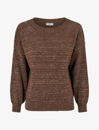 Pull ample en maille irisée à col rond - Marron - 1