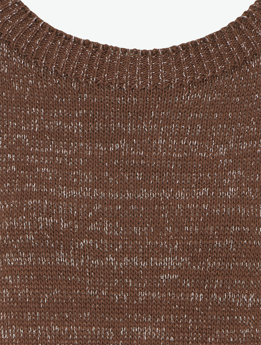 Pull ample en maille irisée à col rond - Marron - 3