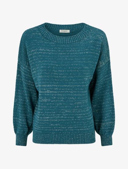 Pull ample en maille irisée à col rond - Bleu canard - 1