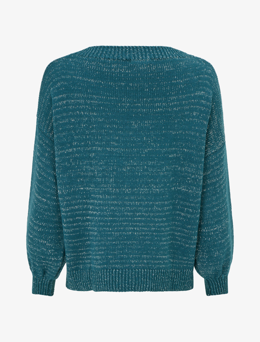 Pull ample en maille irisée à col rond - Bleu canard - 2
