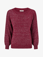 Pull ample en maille irisée à col rond - Lie de vin - 1
