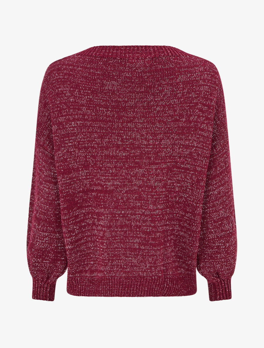 Pull ample en maille irisée à col rond - Lie de vin - 2