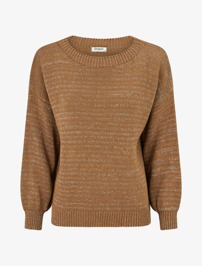 Pull ample en maille irisée à col rond - Camel - 1