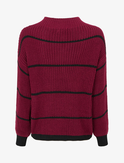 Pull droit à col montant et rayures - Lie de vin - 2